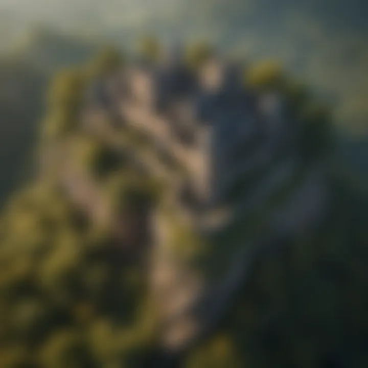 Wooden fort aerial view with surrounding landscape