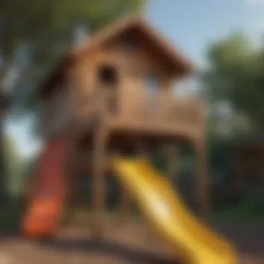 Learning Through Play Structure Wooden playhouse with slide showcasing educational and fun elements