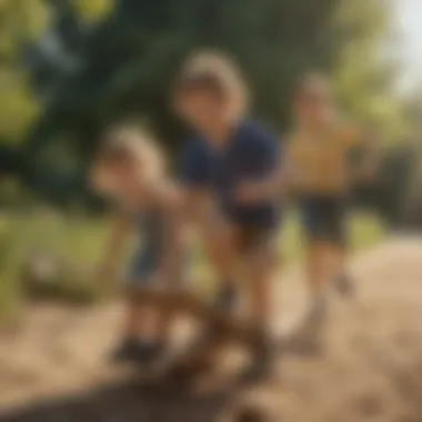 Kids enjoying a wooden seesaw under the sun