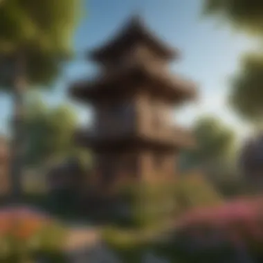 Magical Wooden Tower amidst Blooming Flowers Magical Wooden Tower amidst Blooming Flowers