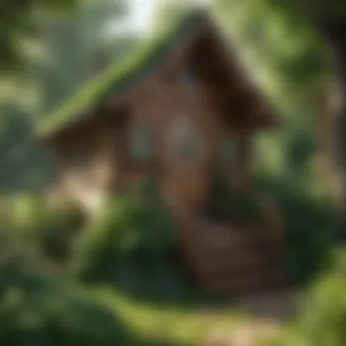 Enchanted Play Space in Nature Enchanted Wooden Wendy House nestled among lush greenery